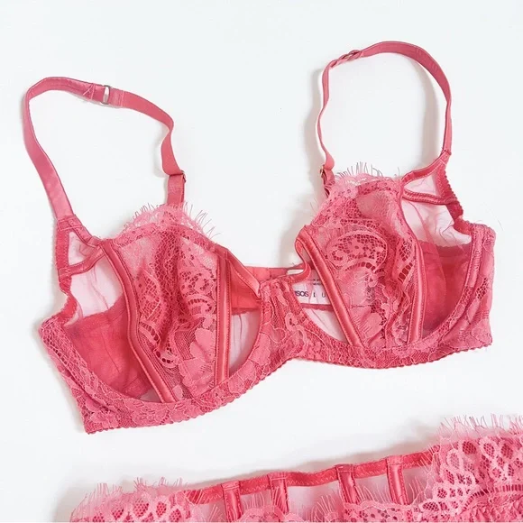 ASOS Hot Pink Lace Corset Lingerie Set - Picture 6 of 16